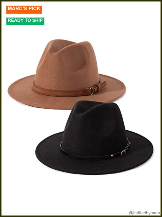 2 Pack Classic Wide Brim Belt Buckle Fedora Hat Unisex main image 6